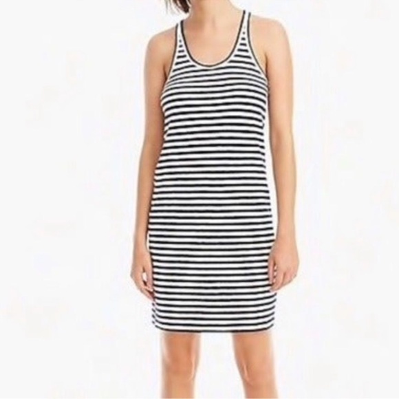 EUC J Crew Racerback Striped Tank Dress 100% Cotton Size XS Black Label - Picture 4 of 15
